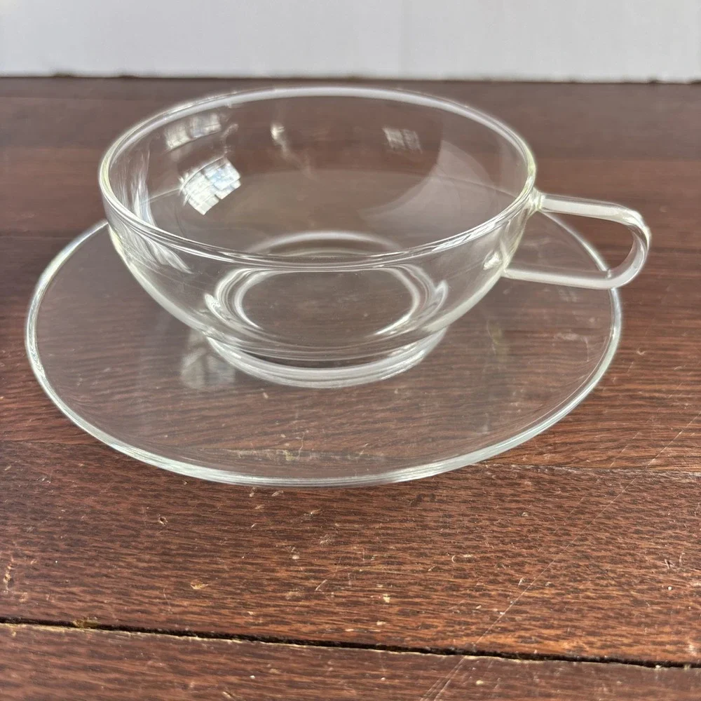 Tea Forte Tea‎ Cup Sontu Artisan Handblown Clear Glass w/ Large Saucer 6 oz